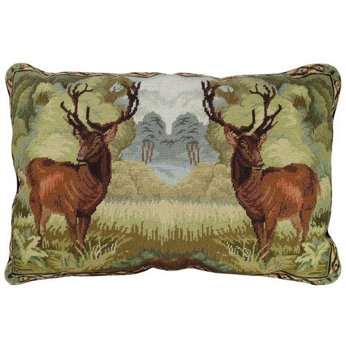 Mirrored Deer Needlepoint Pillow