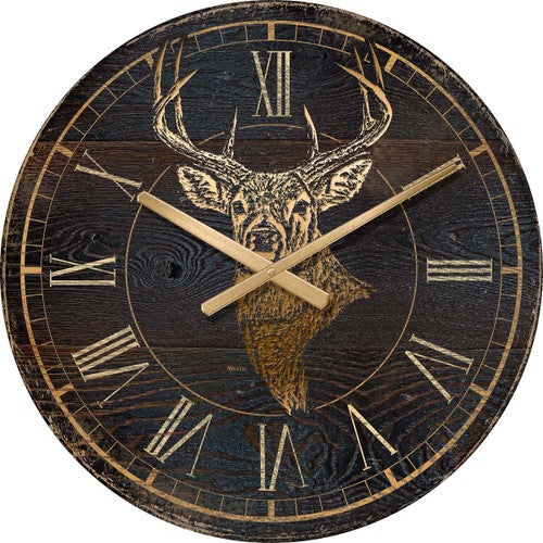 Etched Deer Head Wall Clock