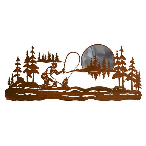 Fly Fishing Burnished Metal Wall Art