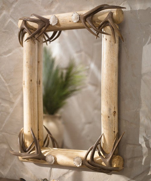 Lodgepole Framed Mirror w/Authentic Antler Corners