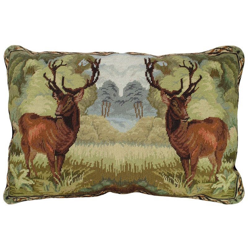 Mirrored Deer Needlepoint Pillow